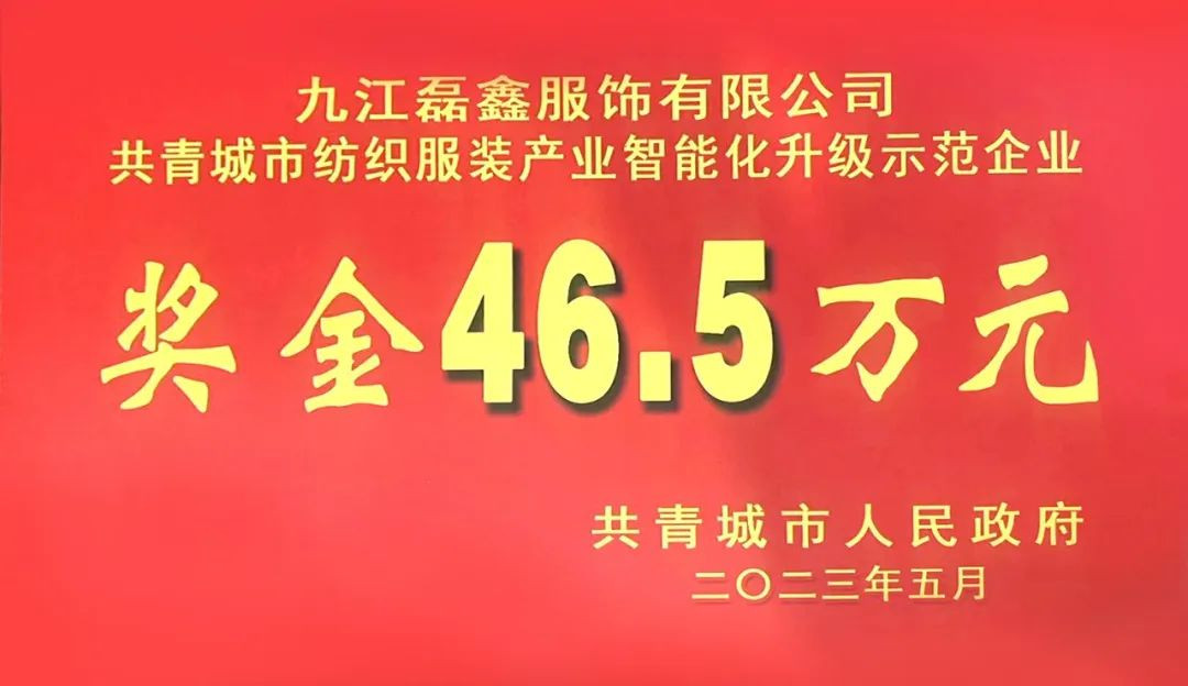 客戶新聞 | 磊鑫服飾榮獲紡織服裝產(chǎn)業(yè)智能化升級(jí)示范企業(yè)！